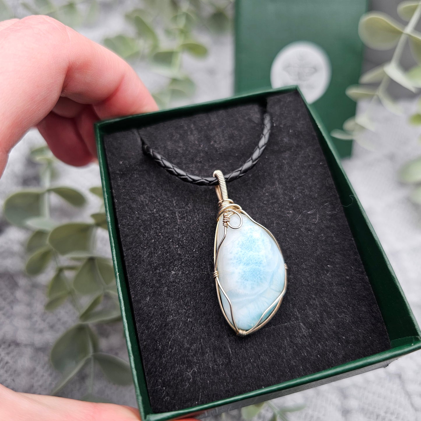 Larimar Anhänger | 925er Silber | Edelstein Halskette