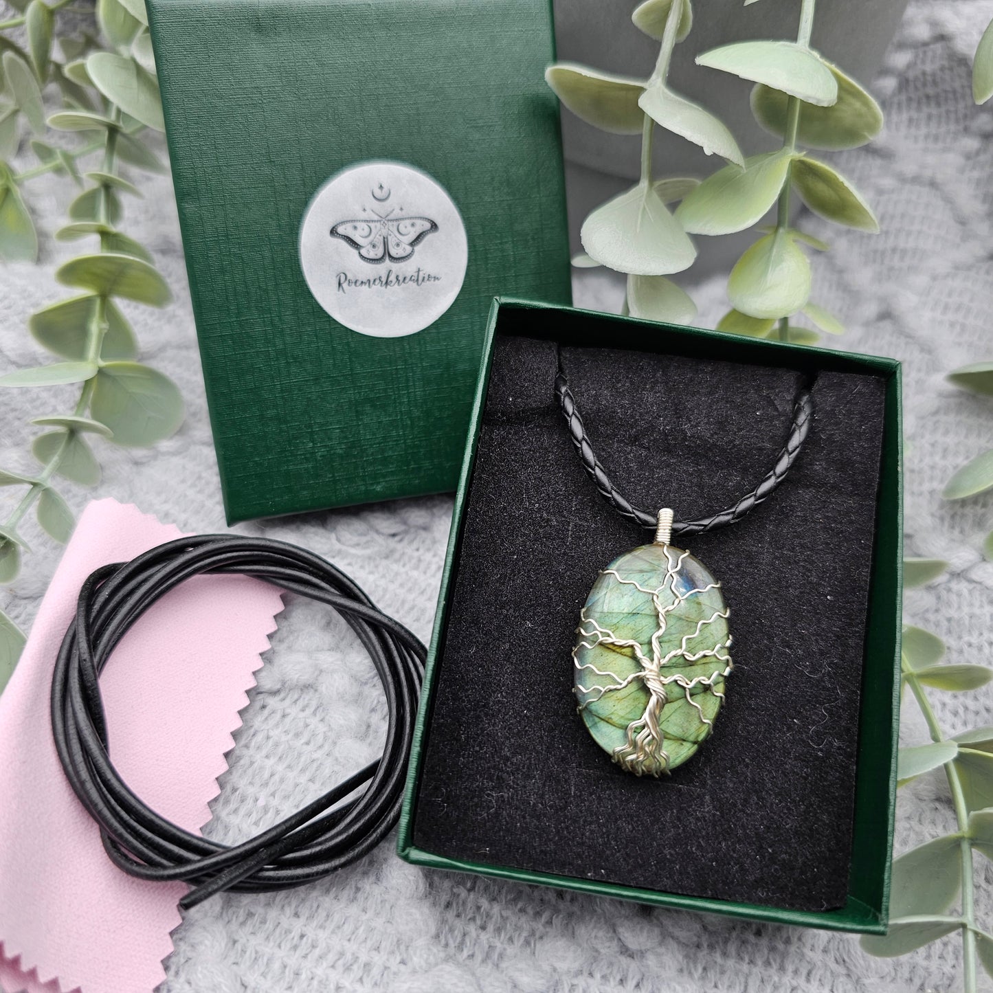 Labradorit Lebensbaum Anhänger | Schmuckdraht | Edelstein Halskette