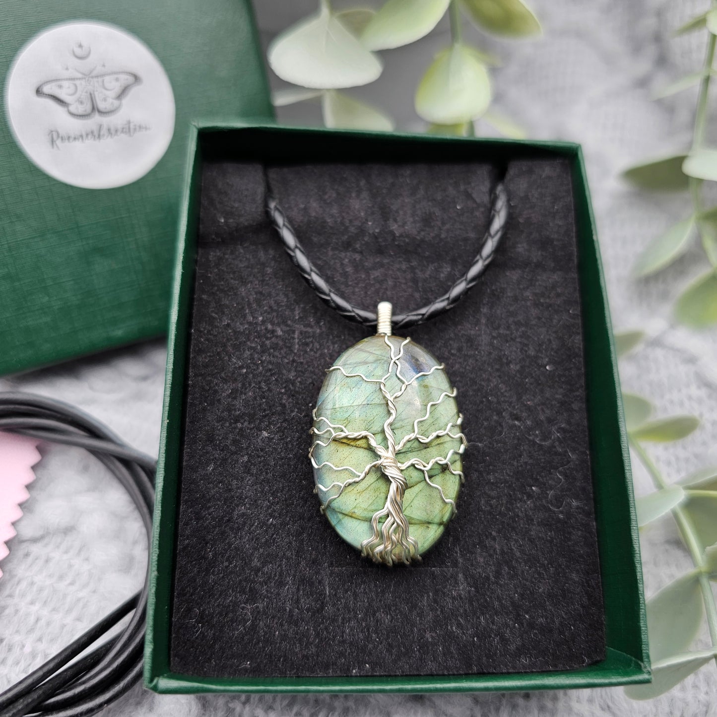 Labradorit Lebensbaum Anhänger | Schmuckdraht | Edelstein Halskette