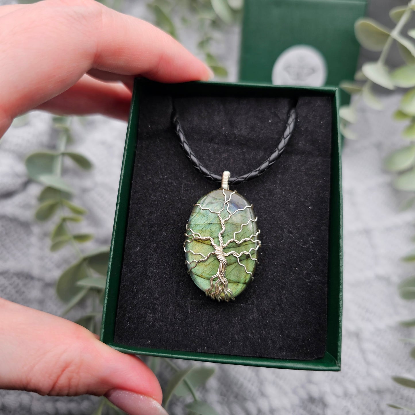 Labradorit Lebensbaum Anhänger | Schmuckdraht | Edelstein Halskette