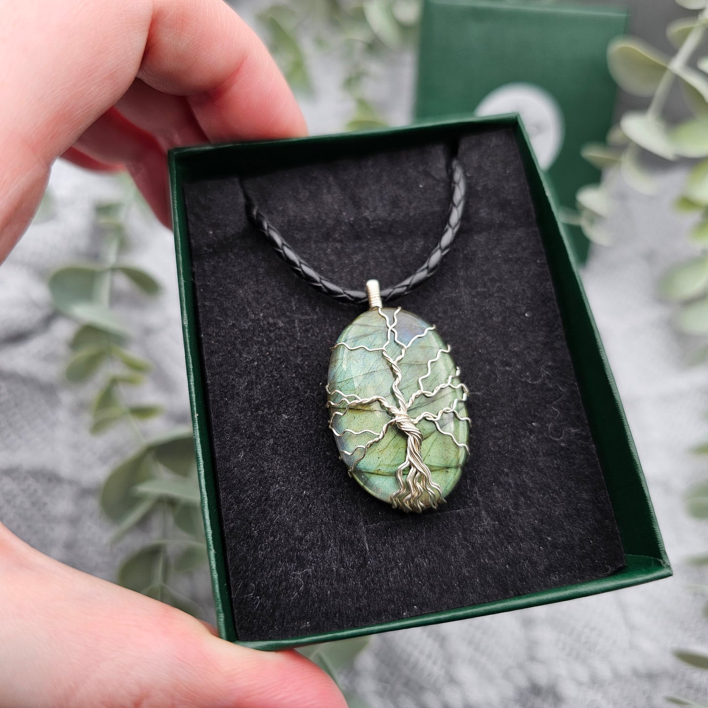 Labradorit Lebensbaum Anhänger | Schmuckdraht | Edelstein Halskette