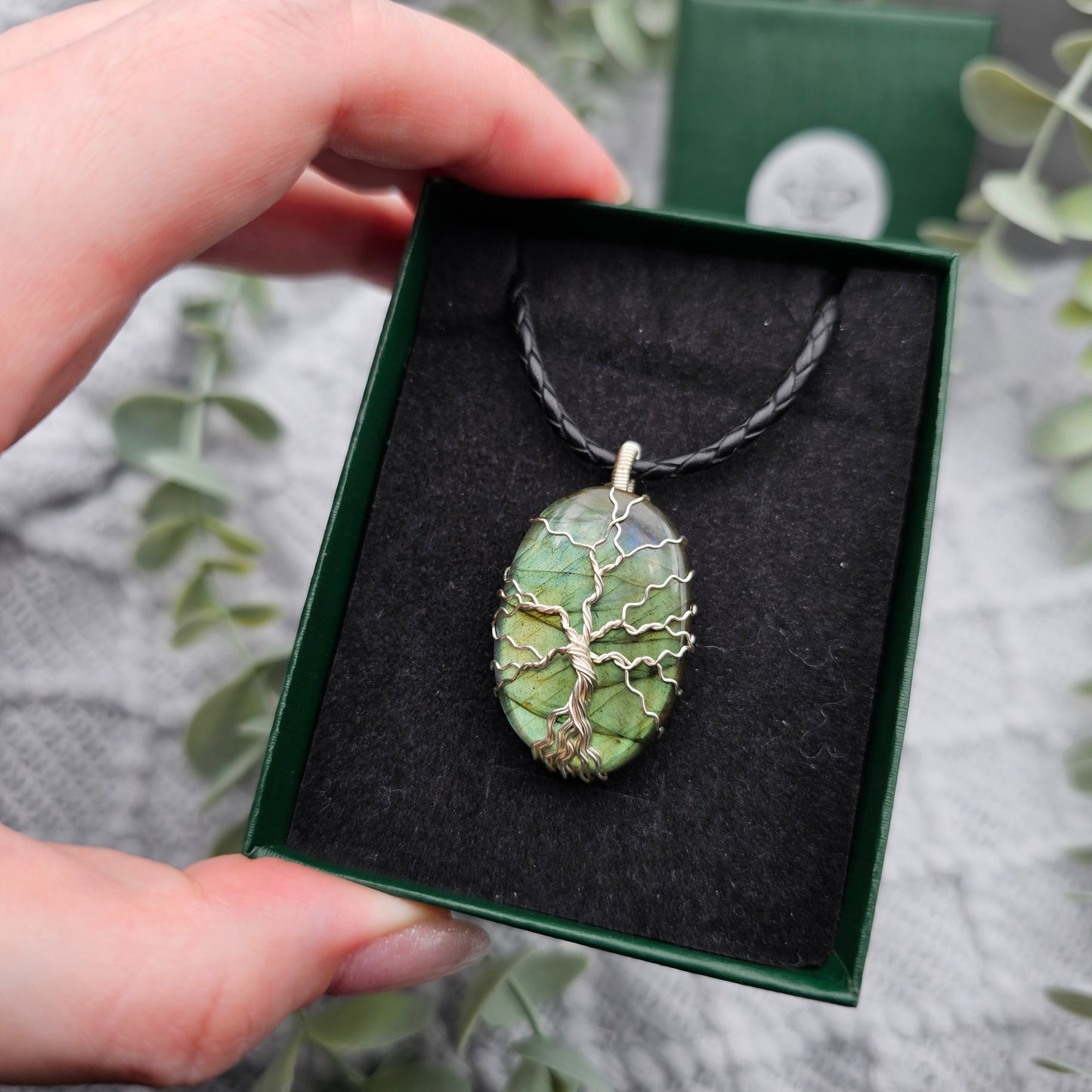 Labradorit Lebensbaum Anhänger | Schmuckdraht | Edelstein Halskette