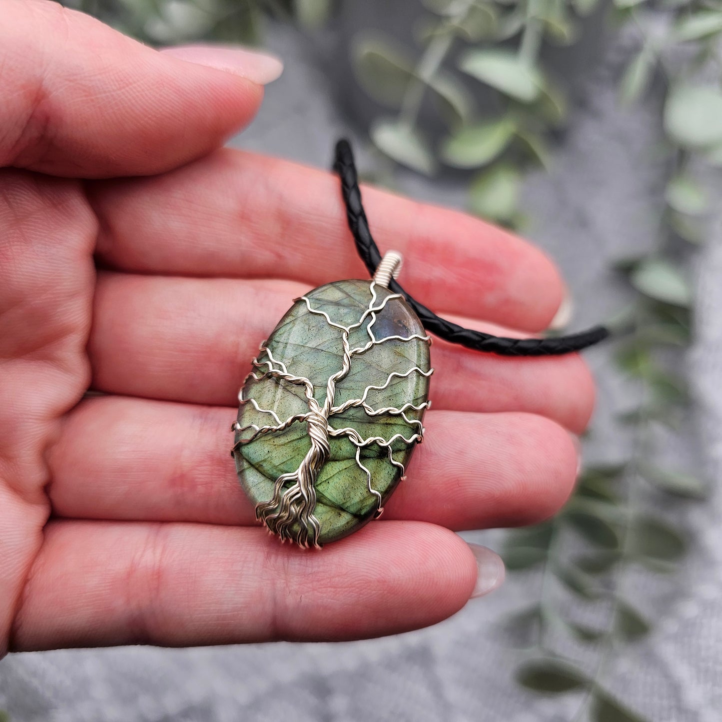Labradorit Lebensbaum Anhänger | Schmuckdraht | Edelstein Halskette