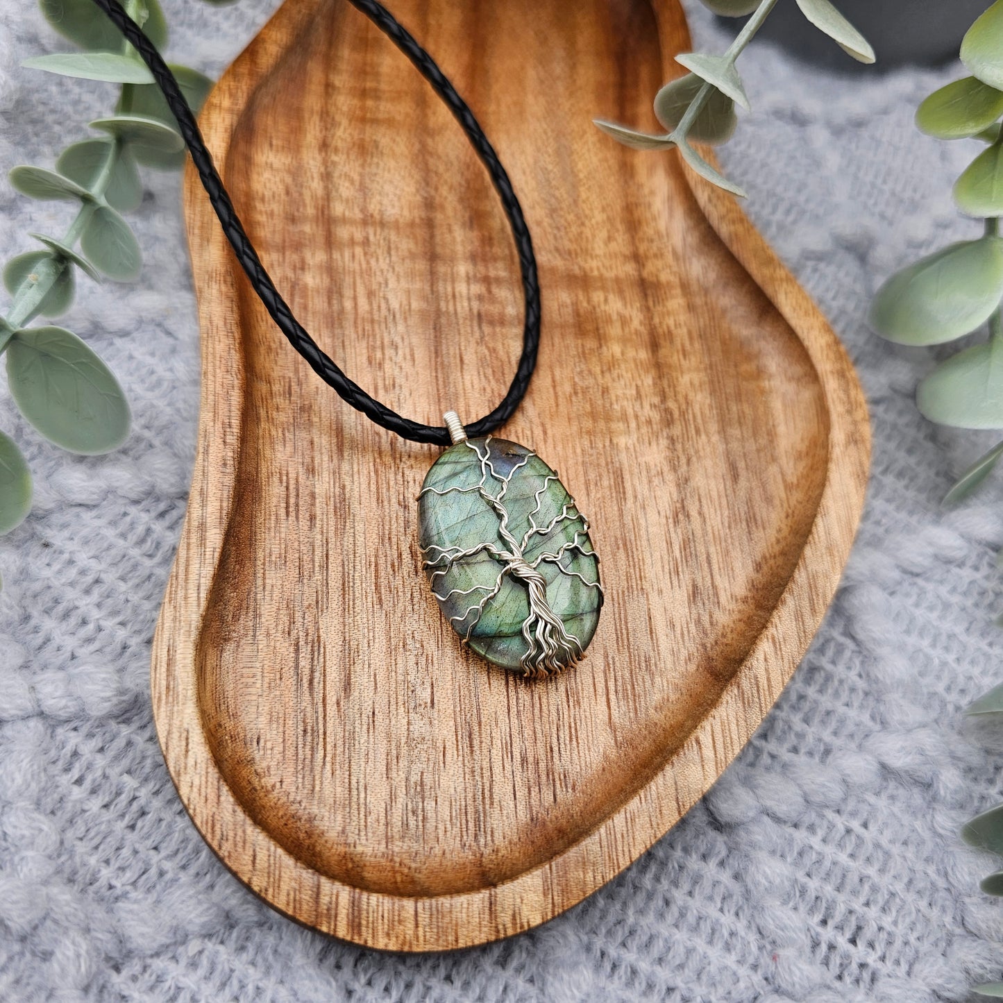 Labradorit Lebensbaum Anhänger | Schmuckdraht | Edelstein Halskette