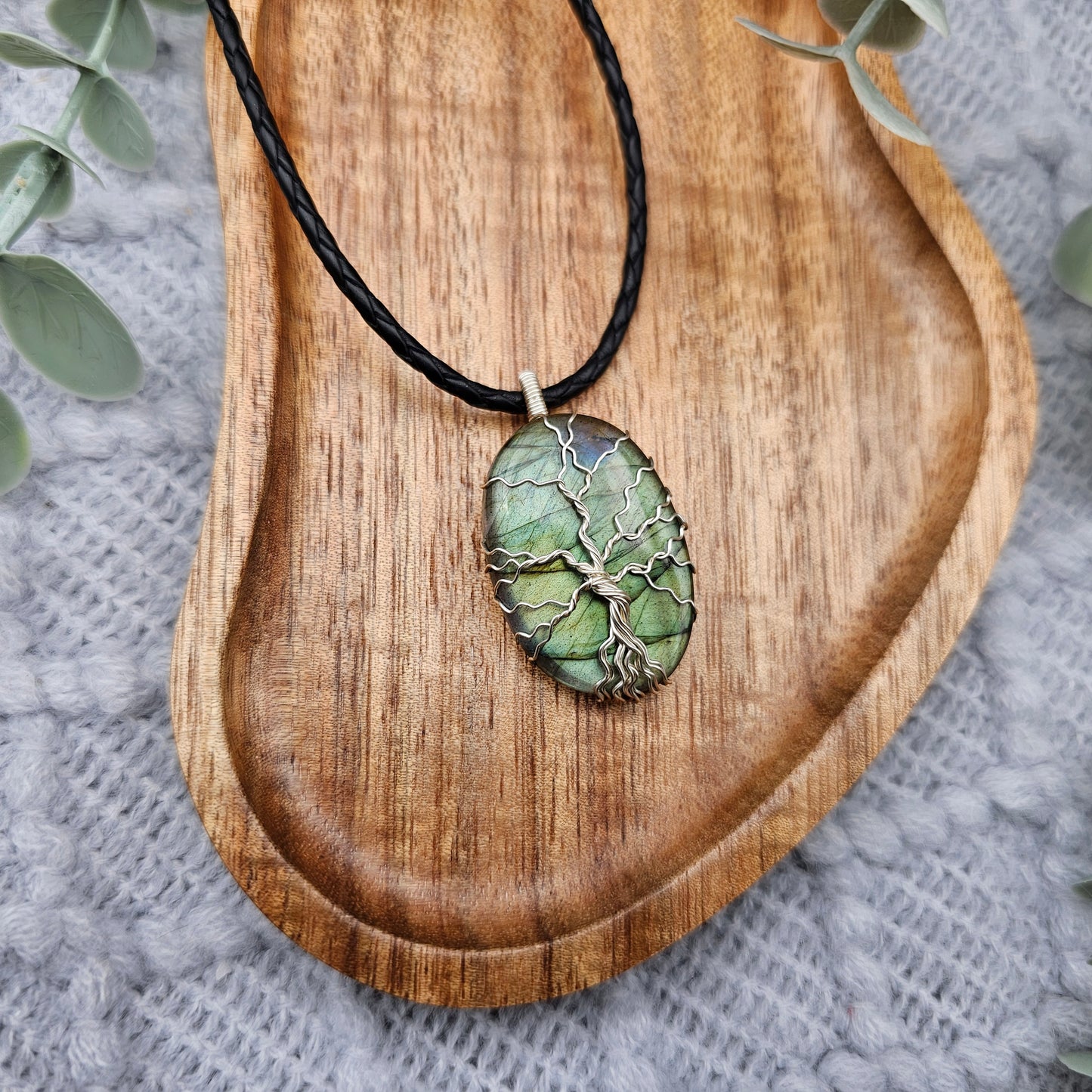 Labradorit Lebensbaum Anhänger | Schmuckdraht | Edelstein Halskette