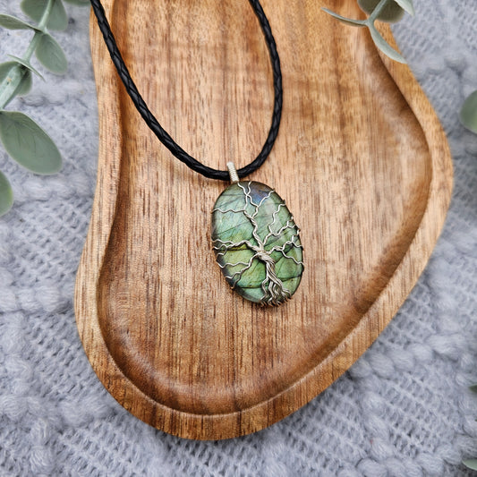 Labradorit Lebensbaum Anhänger | Schmuckdraht | Edelstein Halskette