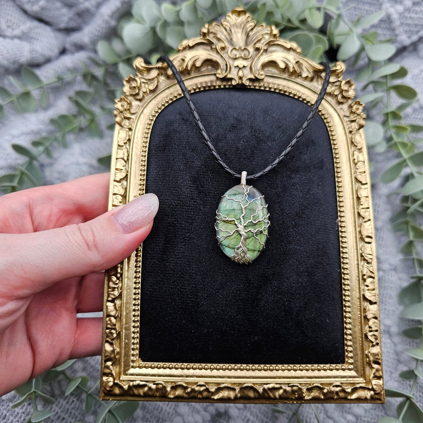 Labradorit Lebensbaum Anhänger | Schmuckdraht | Edelstein Halskette