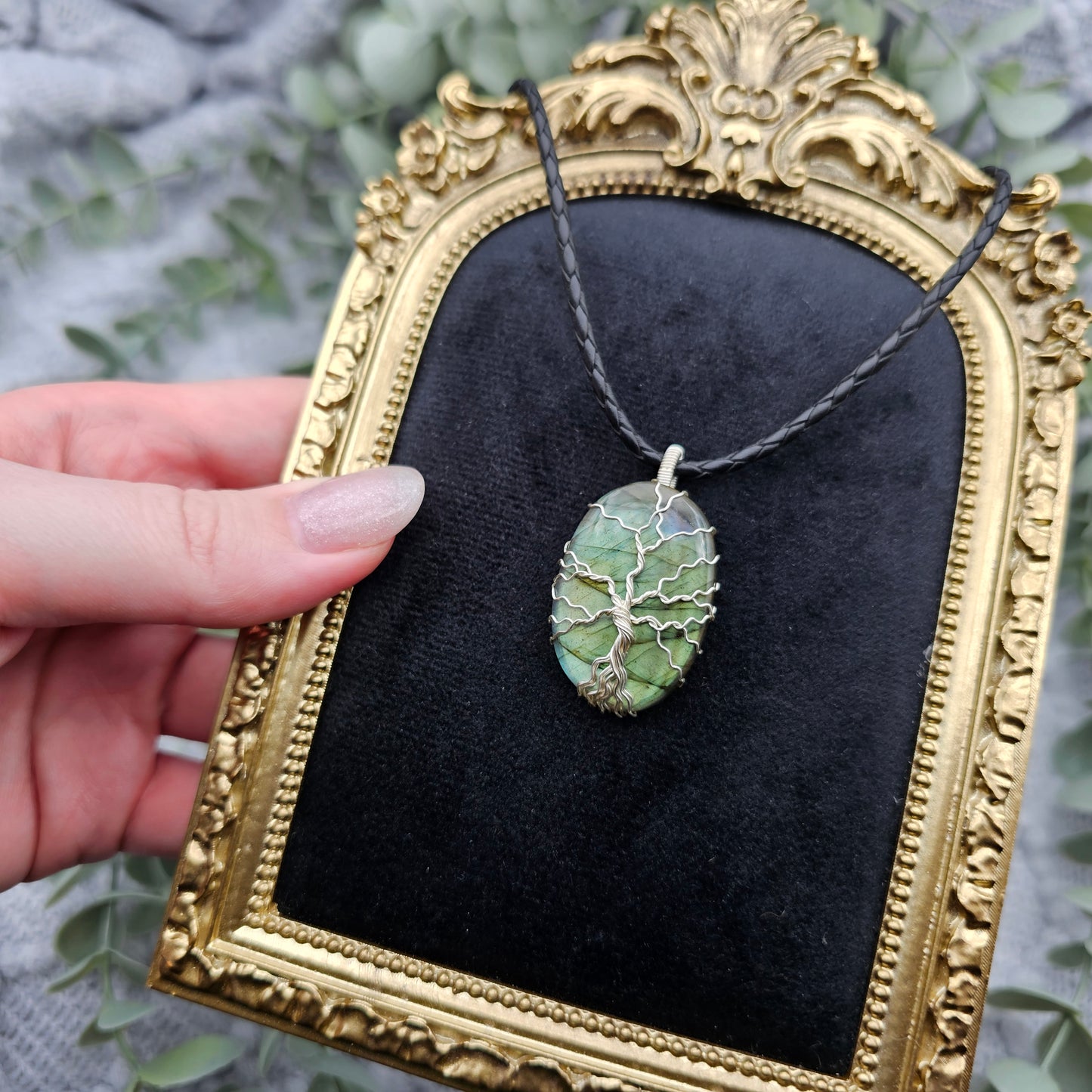 Labradorit Lebensbaum Anhänger | Schmuckdraht | Edelstein Halskette