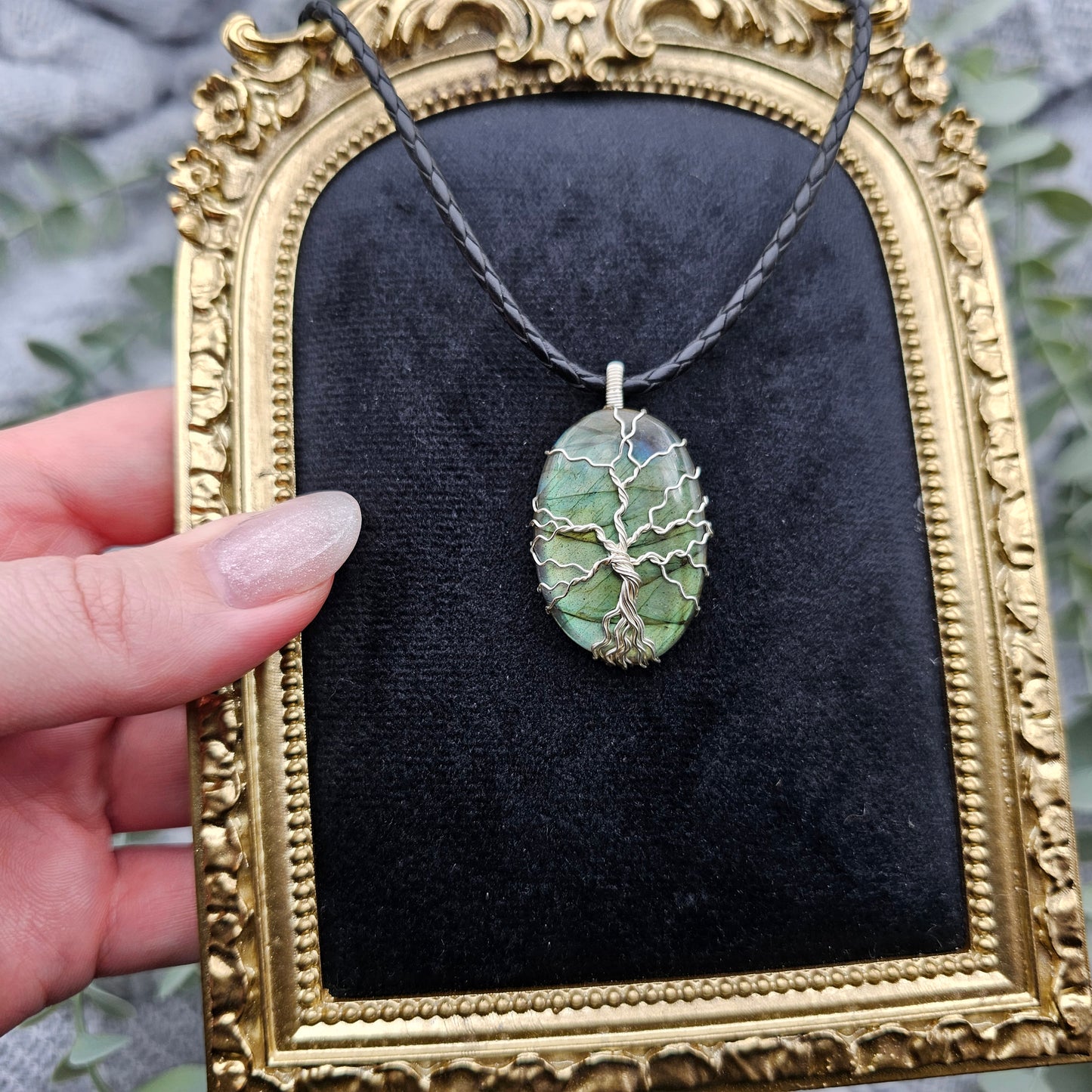 Labradorit Lebensbaum Anhänger | Schmuckdraht | Edelstein Halskette