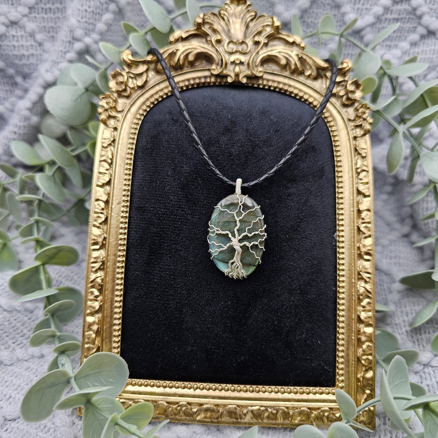 Labradorit Lebensbaum Anhänger | Schmuckdraht | Edelstein Halskette