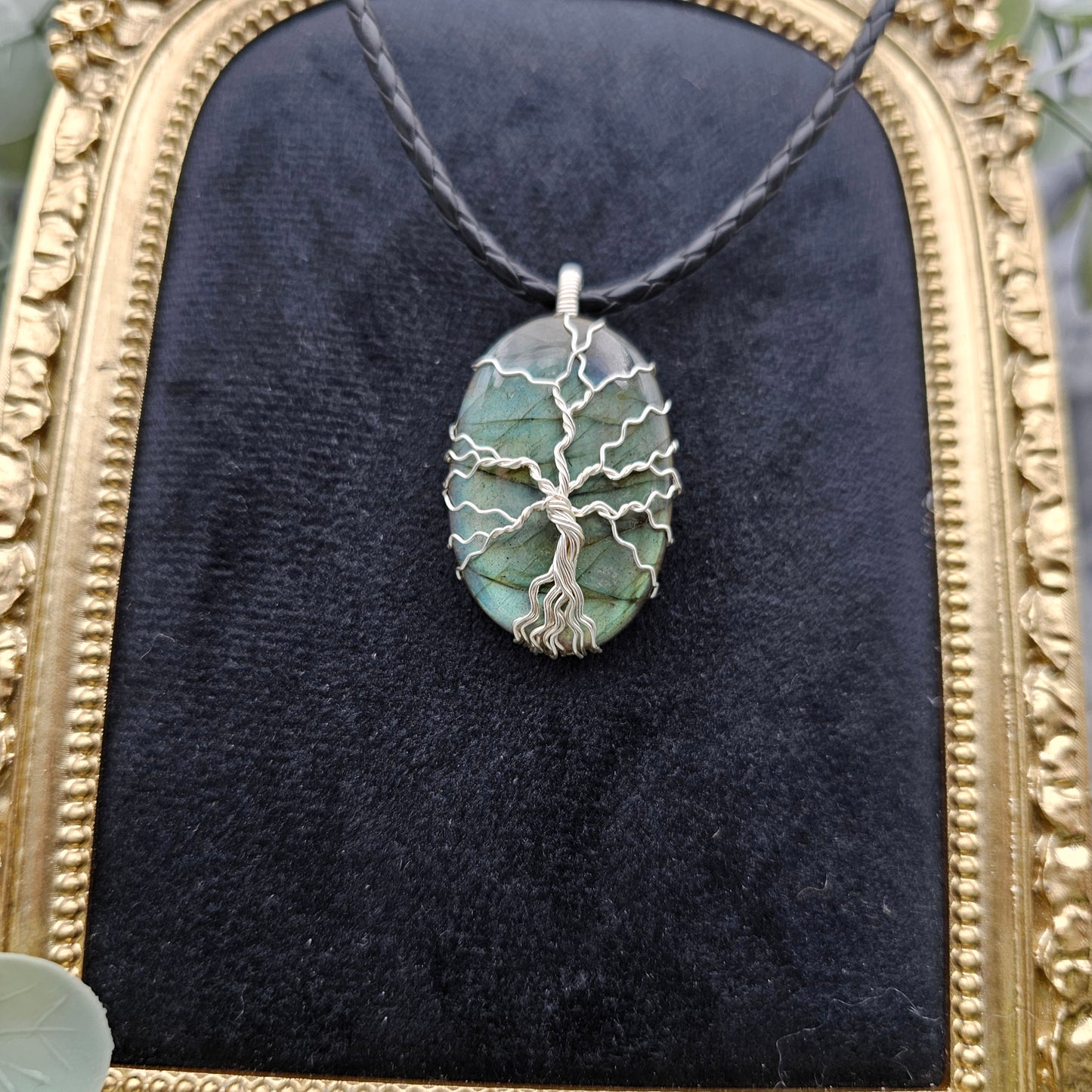 Labradorit Lebensbaum Anhänger | Schmuckdraht | Edelstein Halskette