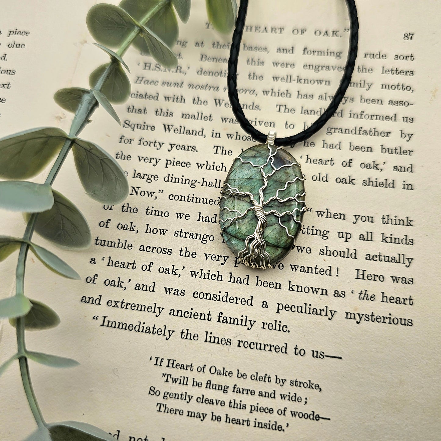 Labradorit Lebensbaum Anhänger | Schmuckdraht | Edelstein Halskette