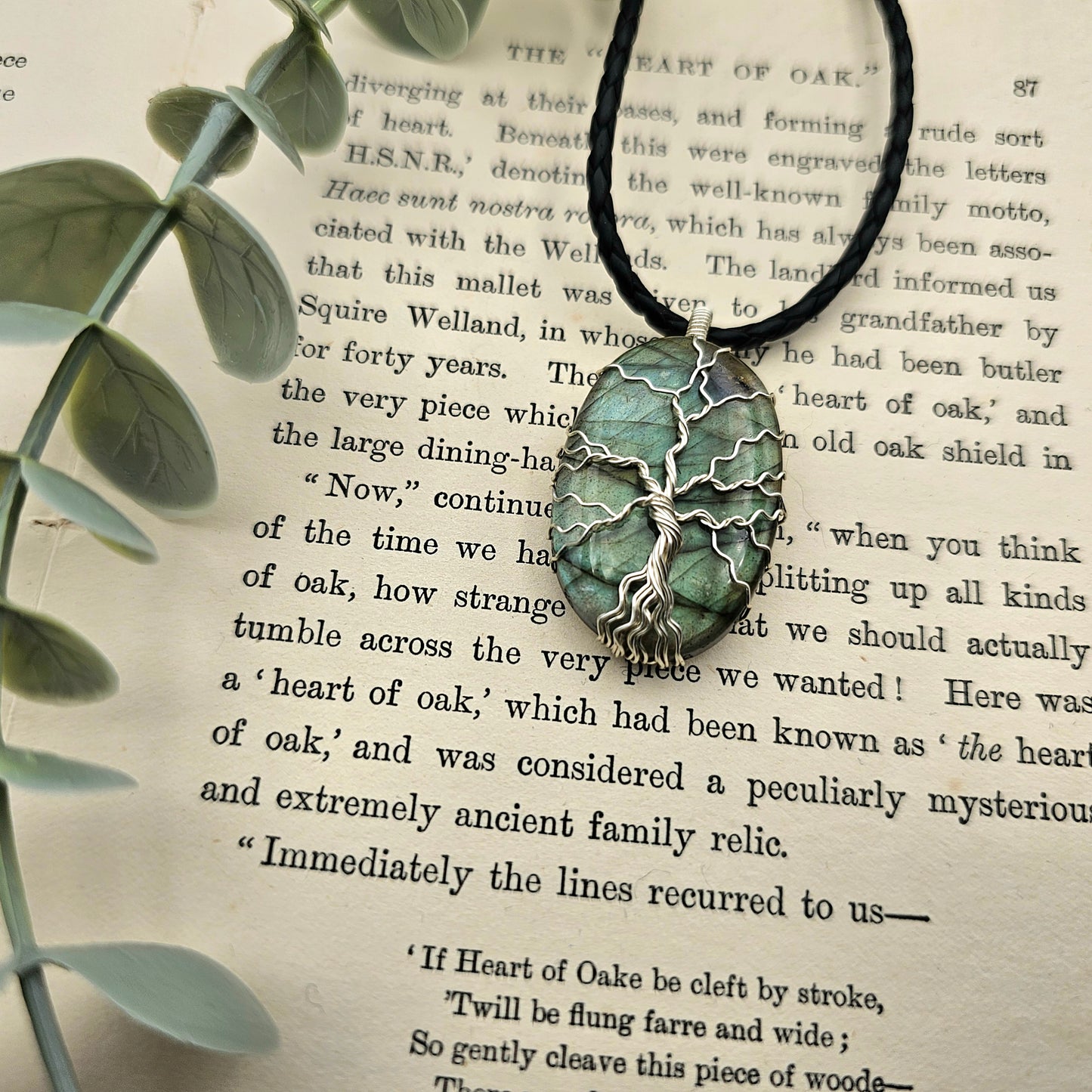 Labradorit Lebensbaum Anhänger | Schmuckdraht | Edelstein Halskette