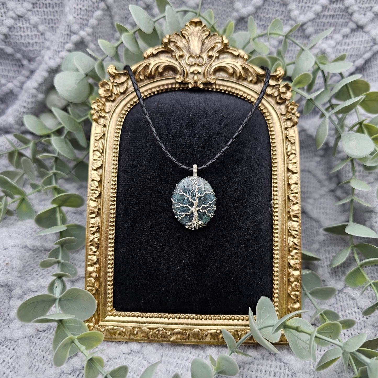 Moosachat Lebensbaum Anhänger | Schmuckdraht | Edelstein Halskette