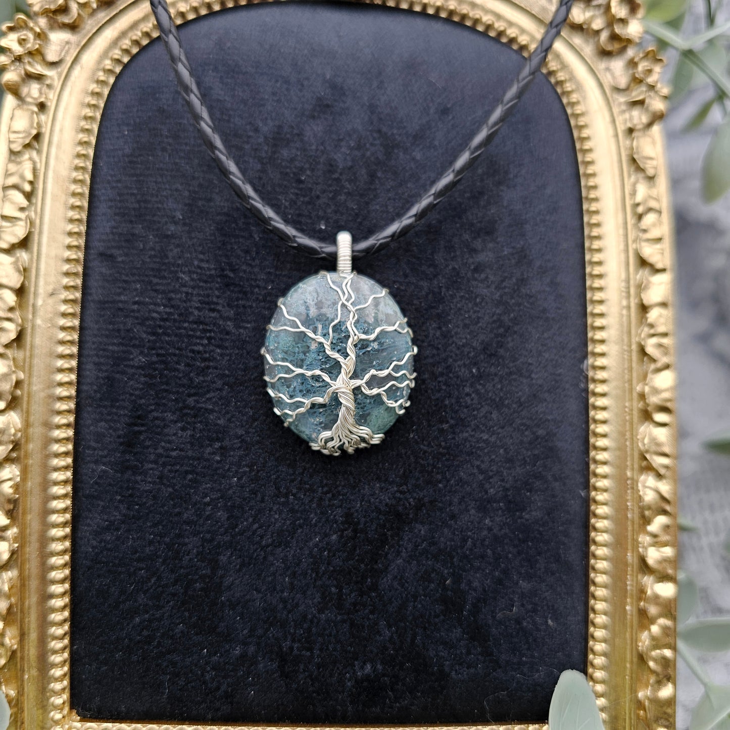 Moosachat Lebensbaum Anhänger | Schmuckdraht | Edelstein Halskette