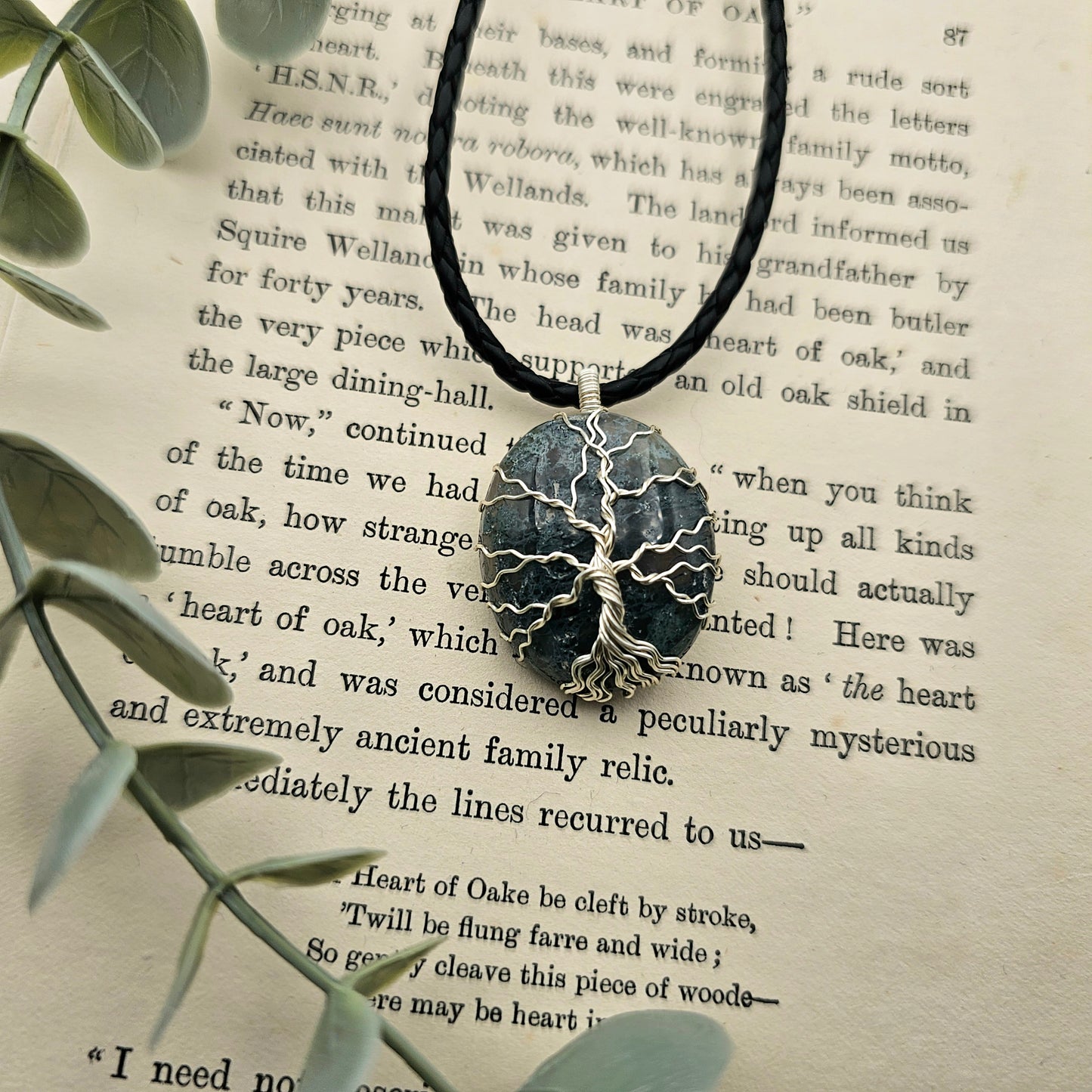 Moosachat Lebensbaum Anhänger | Schmuckdraht | Edelstein Halskette