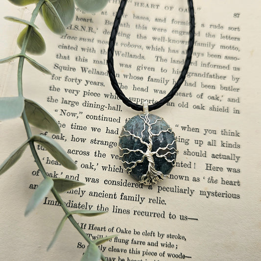 Moosachat Lebensbaum Anhänger | Schmuckdraht | Edelstein Halskette