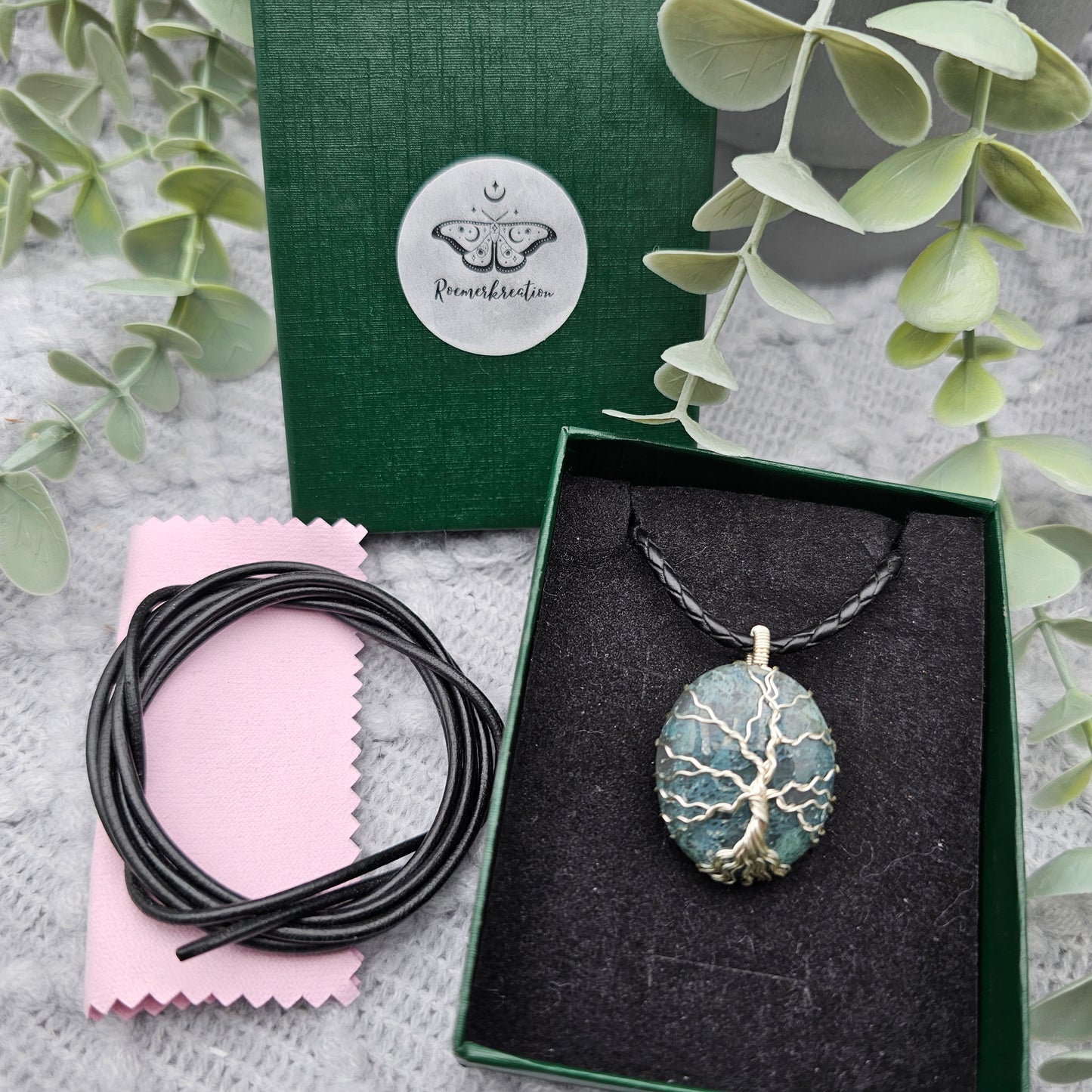 Moosachat Lebensbaum Anhänger | Schmuckdraht | Edelstein Halskette