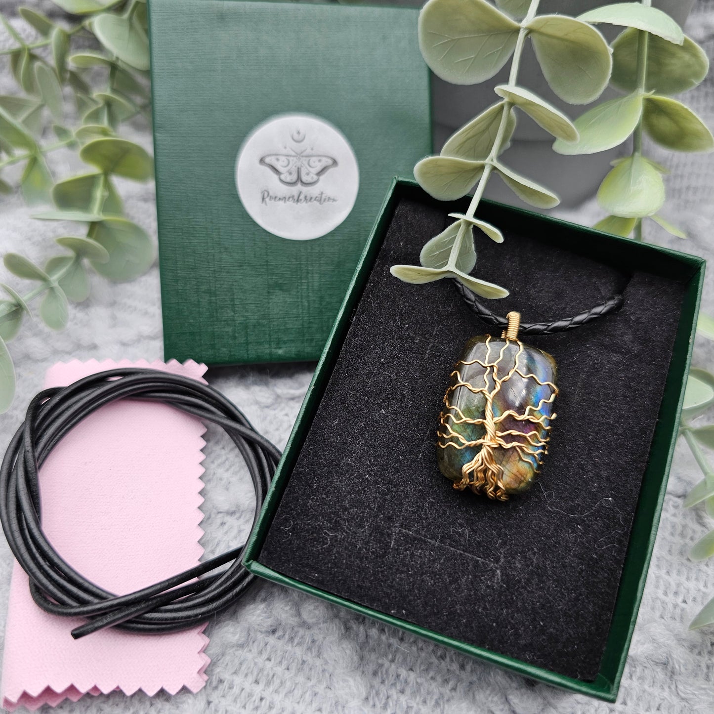 Labradorit Lebensbaum Anhänger | Schmuckdraht | Edelstein Halskette