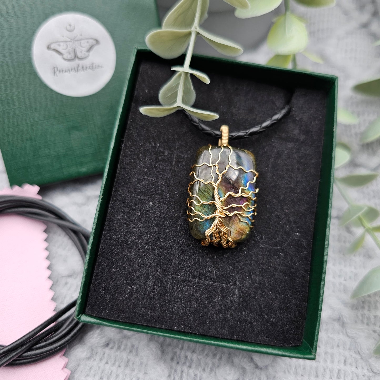 Labradorit Lebensbaum Anhänger | Schmuckdraht | Edelstein Halskette