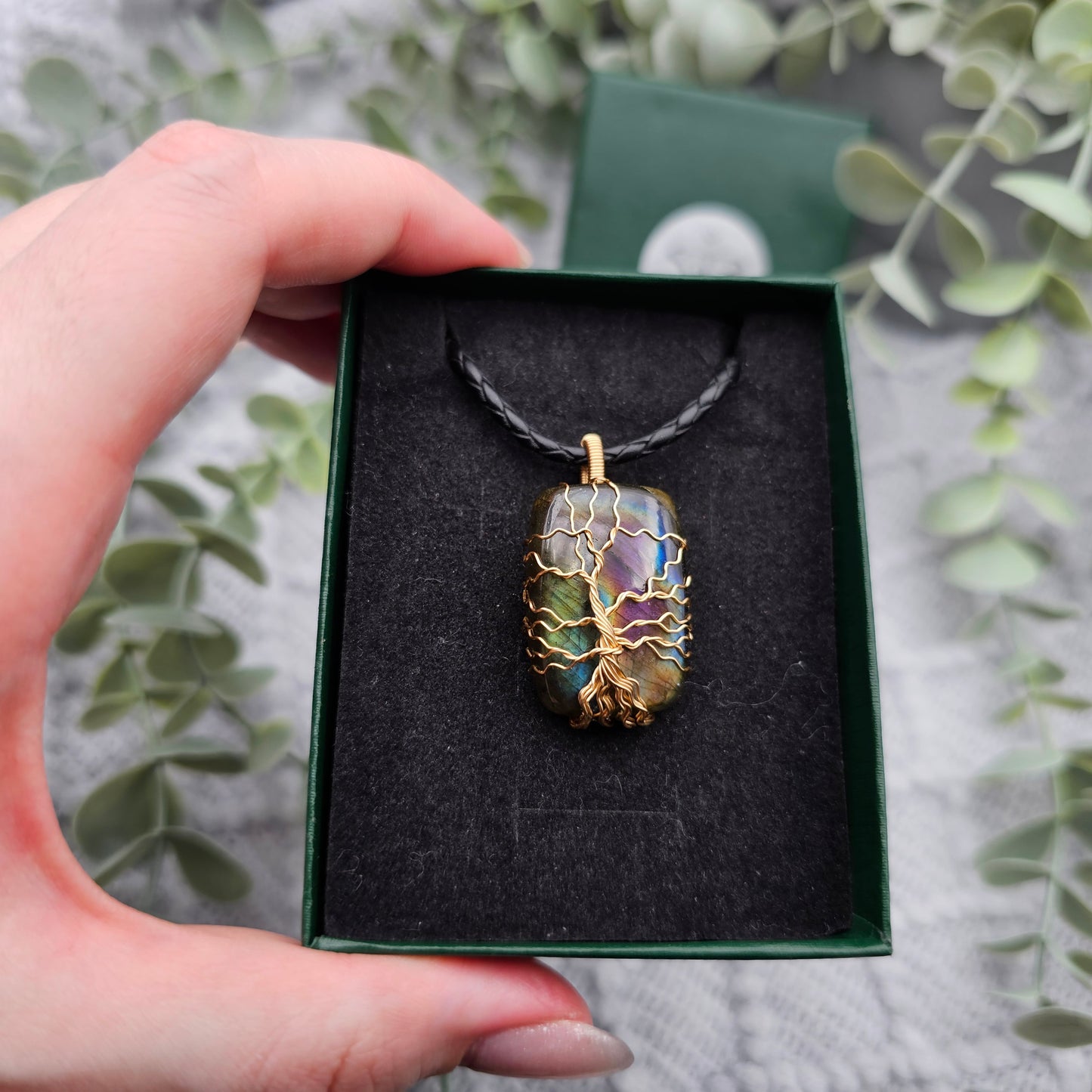 Labradorit Lebensbaum Anhänger | Schmuckdraht | Edelstein Halskette