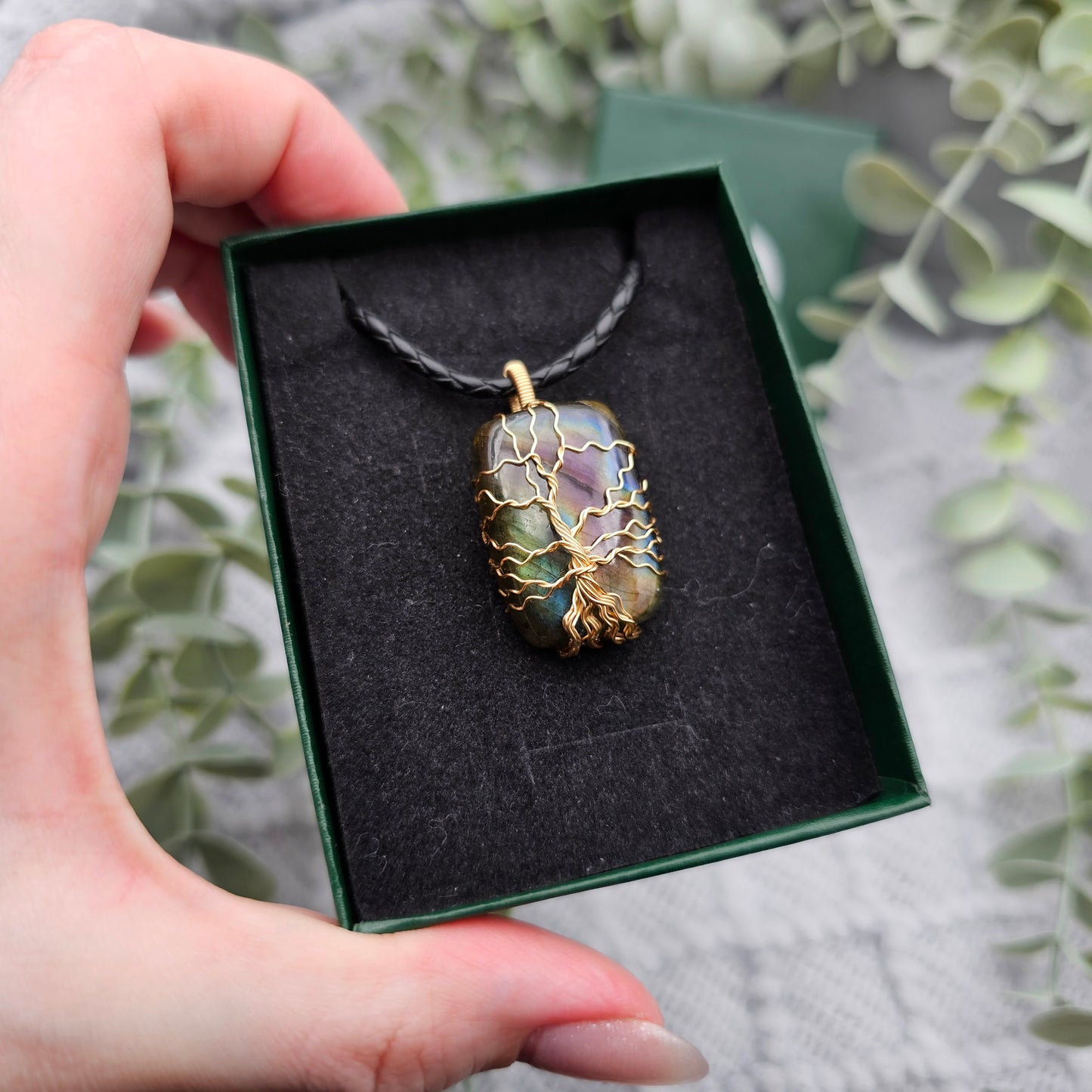 Labradorit Lebensbaum Anhänger | Schmuckdraht | Edelstein Halskette