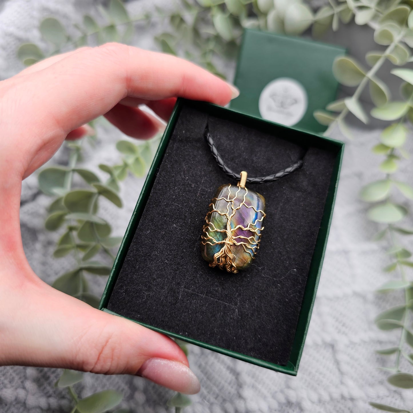 Labradorit Lebensbaum Anhänger | Schmuckdraht | Edelstein Halskette
