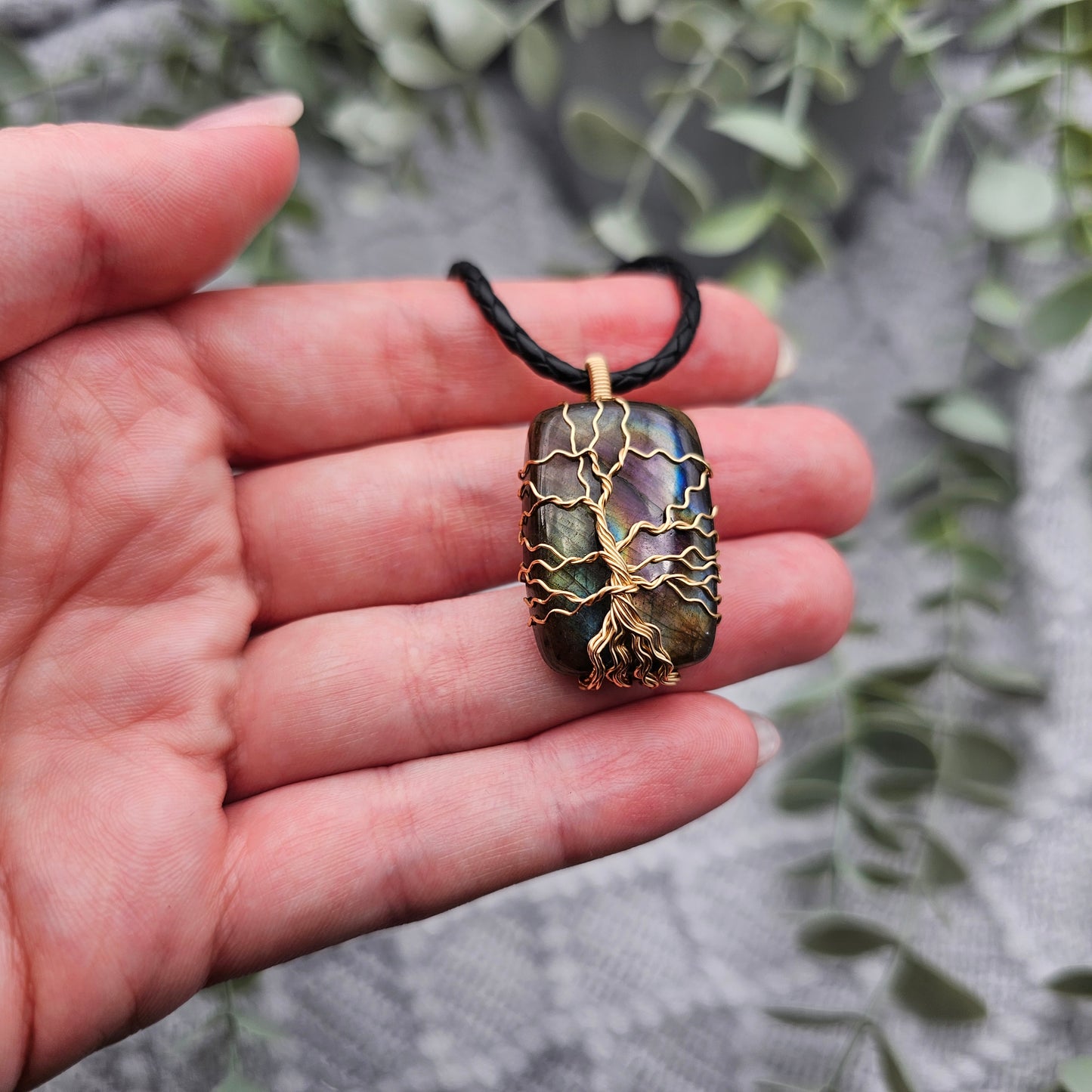 Labradorit Lebensbaum Anhänger | Schmuckdraht | Edelstein Halskette