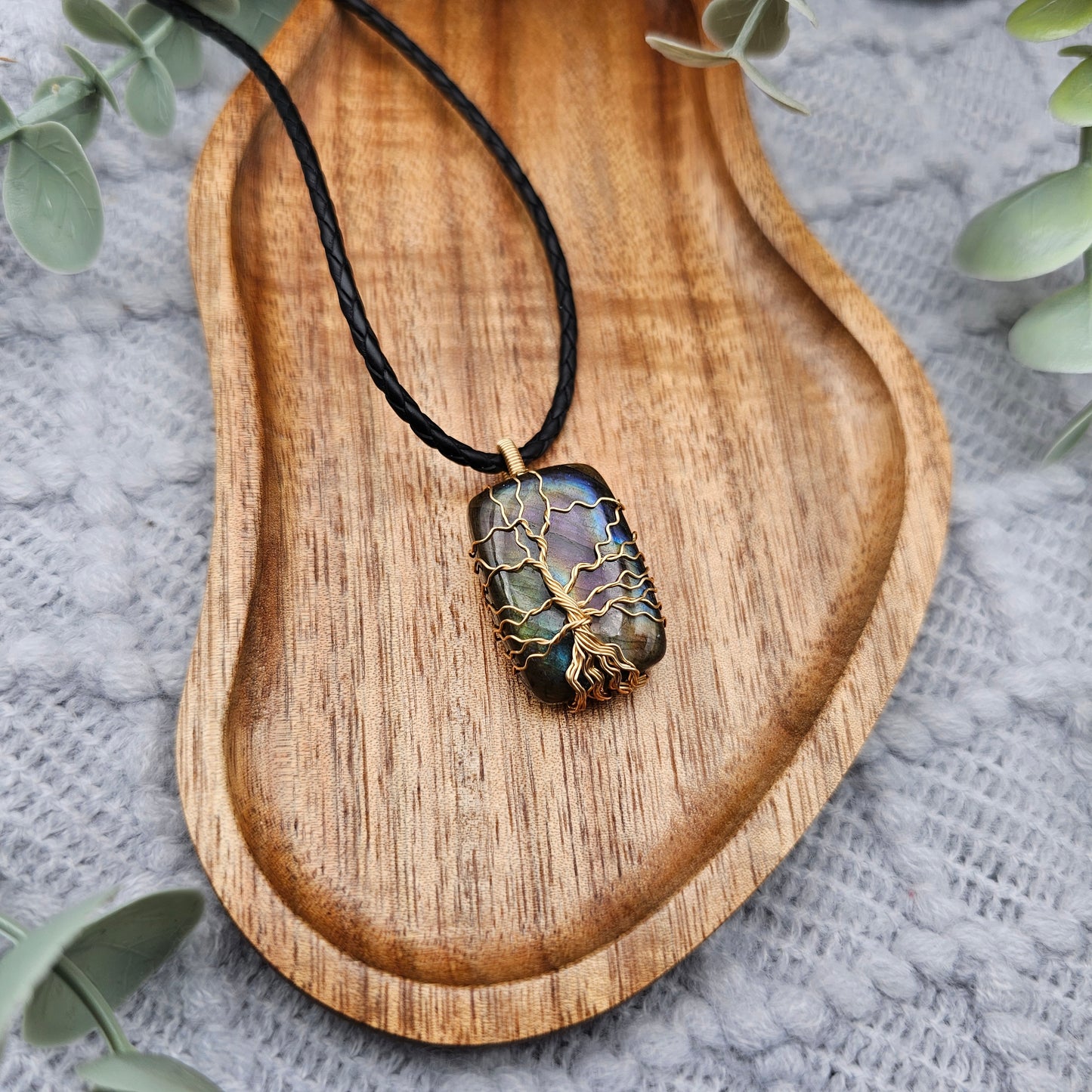 Labradorit Lebensbaum Anhänger | Schmuckdraht | Edelstein Halskette