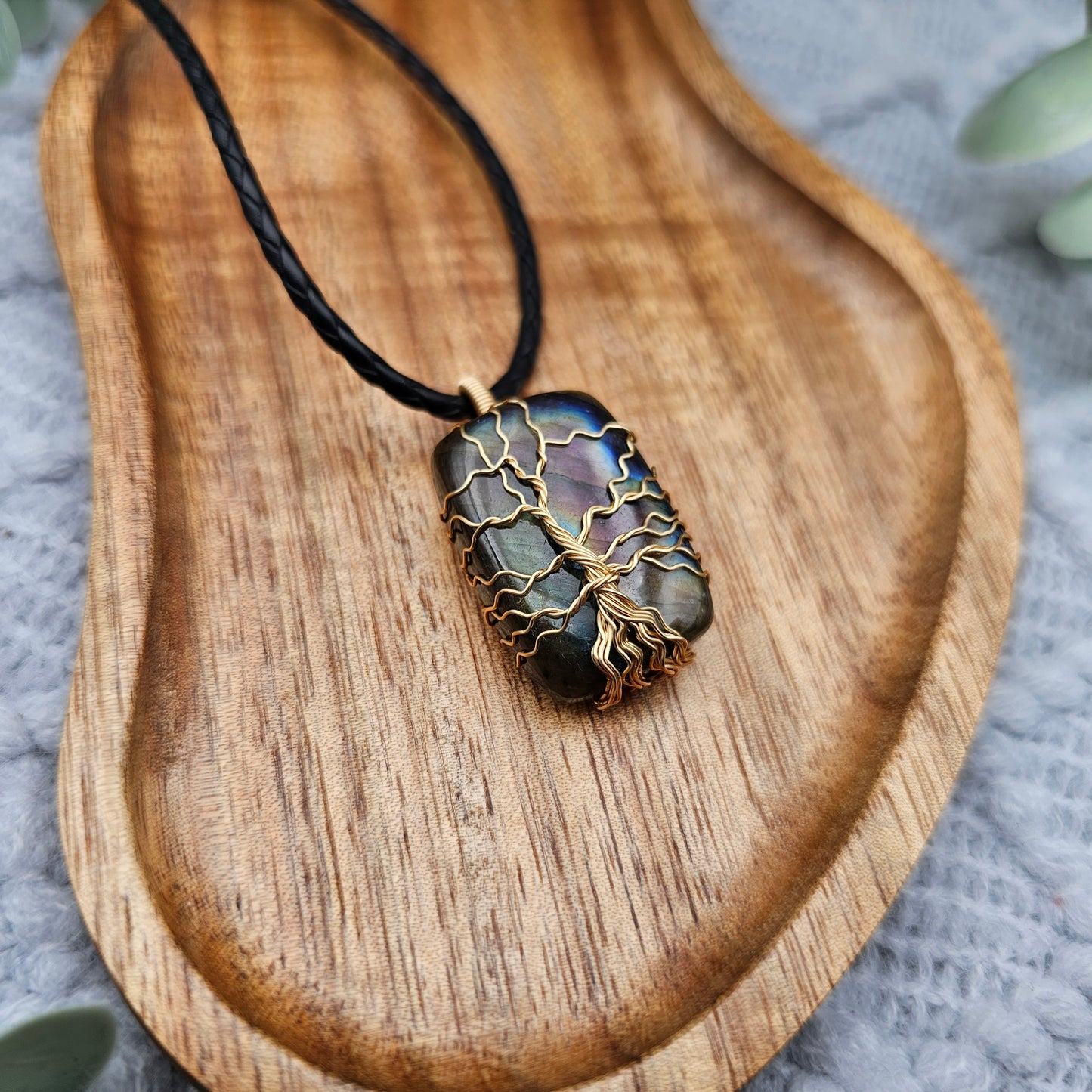 Labradorit Lebensbaum Anhänger | Schmuckdraht | Edelstein Halskette