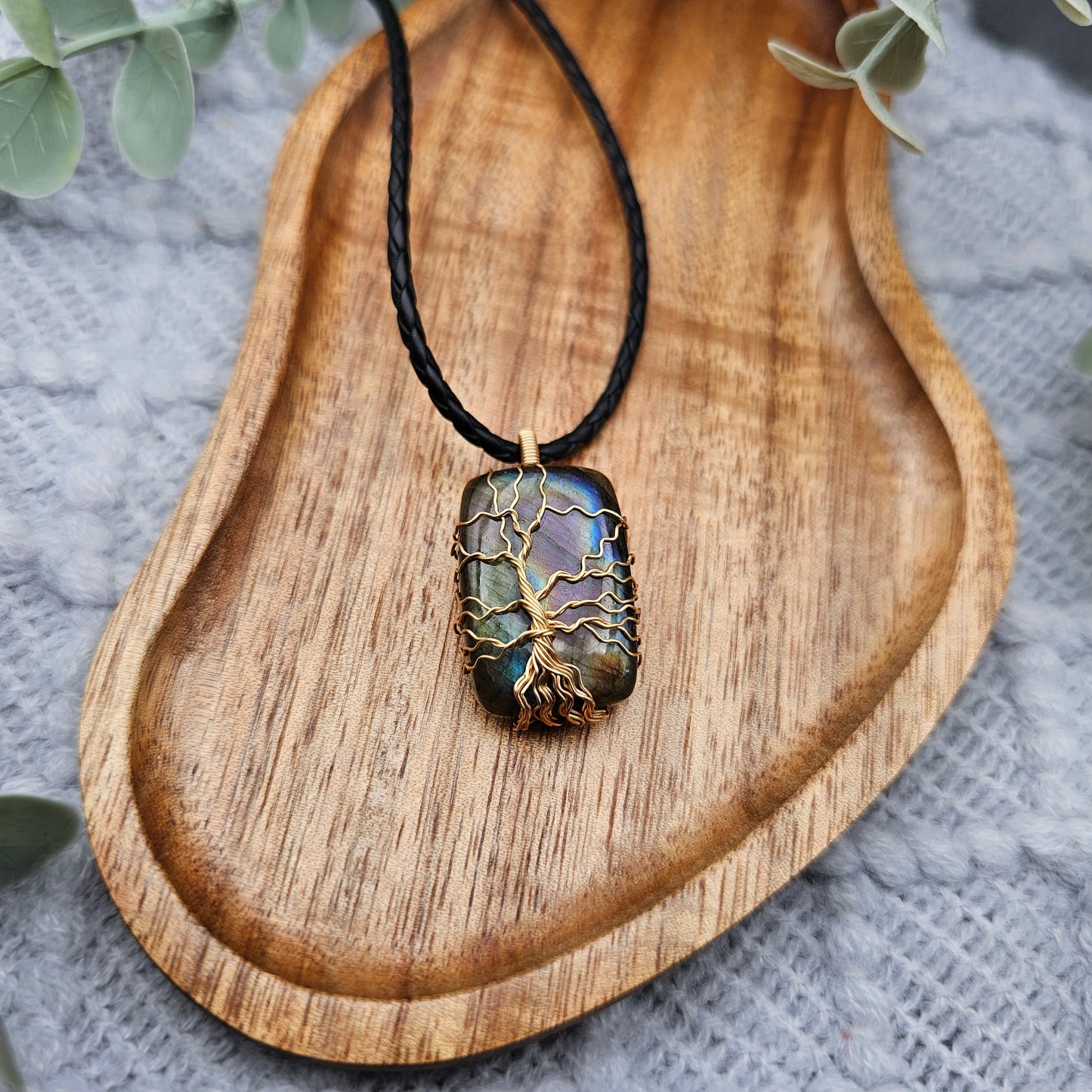 Labradorit Lebensbaum Anhänger | Schmuckdraht | Edelstein Halskette