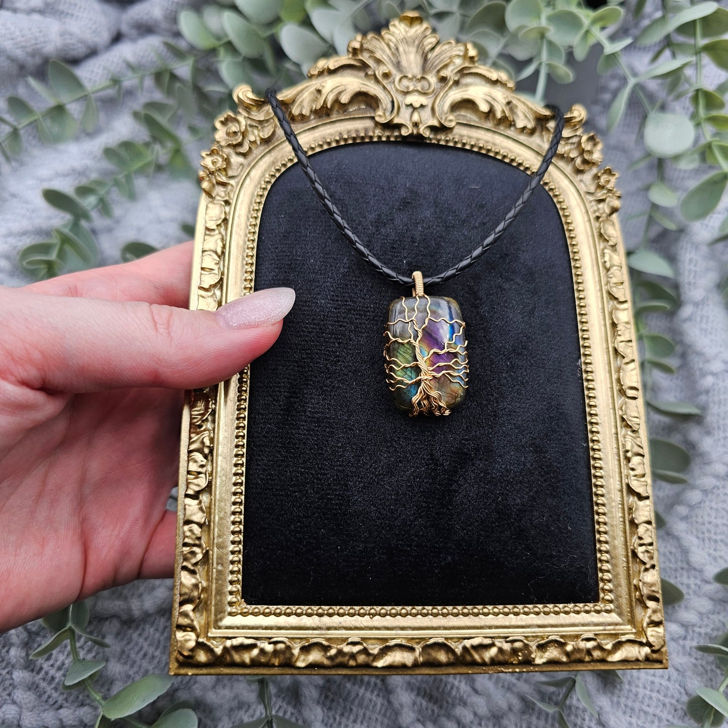 Labradorit Lebensbaum Anhänger | Schmuckdraht | Edelstein Halskette