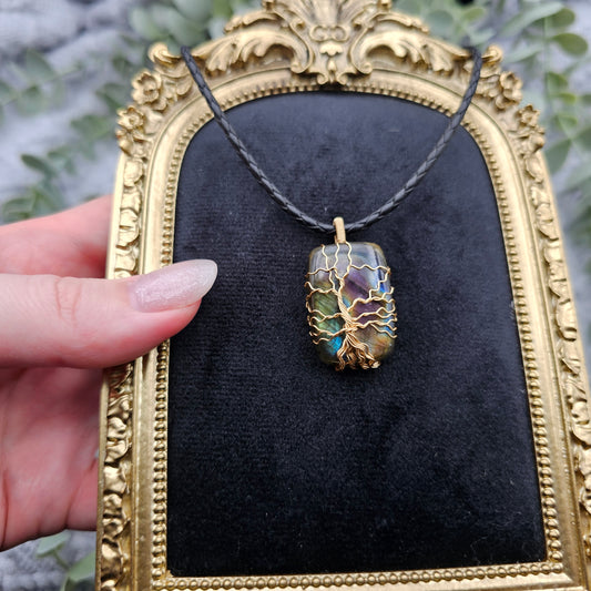 Labradorit Lebensbaum Anhänger | Schmuckdraht | Edelstein Halskette