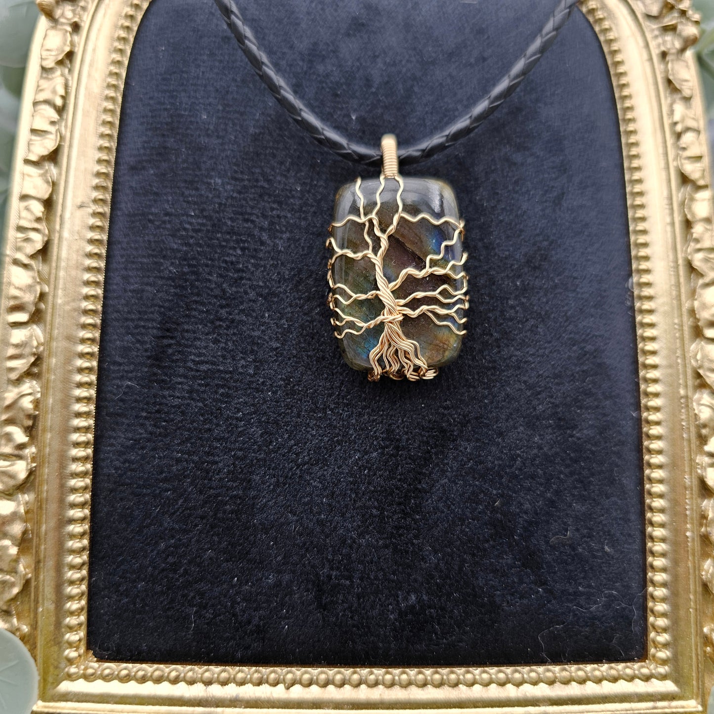 Labradorit Lebensbaum Anhänger | Schmuckdraht | Edelstein Halskette