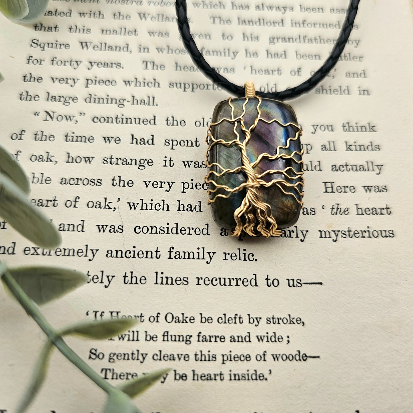 Labradorit Lebensbaum Anhänger | Schmuckdraht | Edelstein Halskette