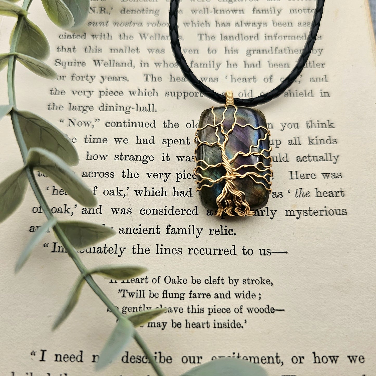 Labradorit Lebensbaum Anhänger | Schmuckdraht | Edelstein Halskette