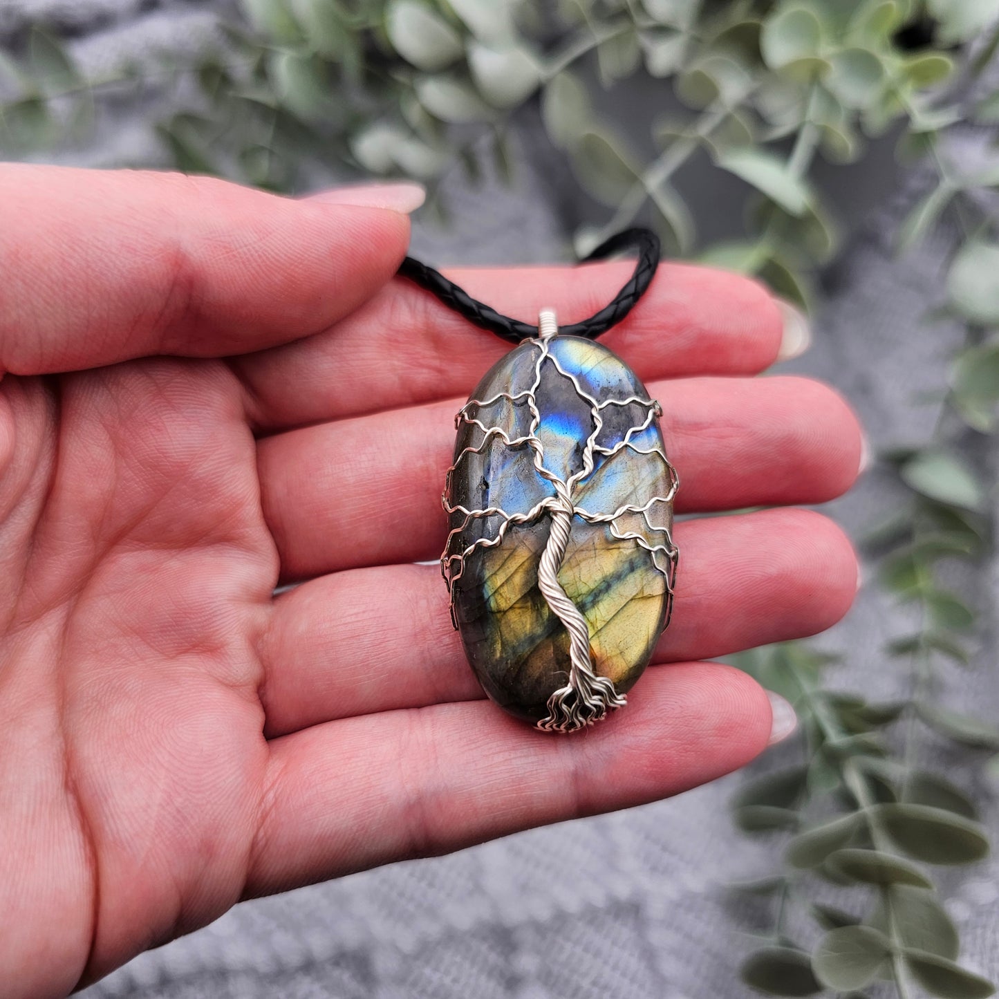 Labradorit Lebensbaum Anhänger | Schmuckdraht | Edelstein Halskette