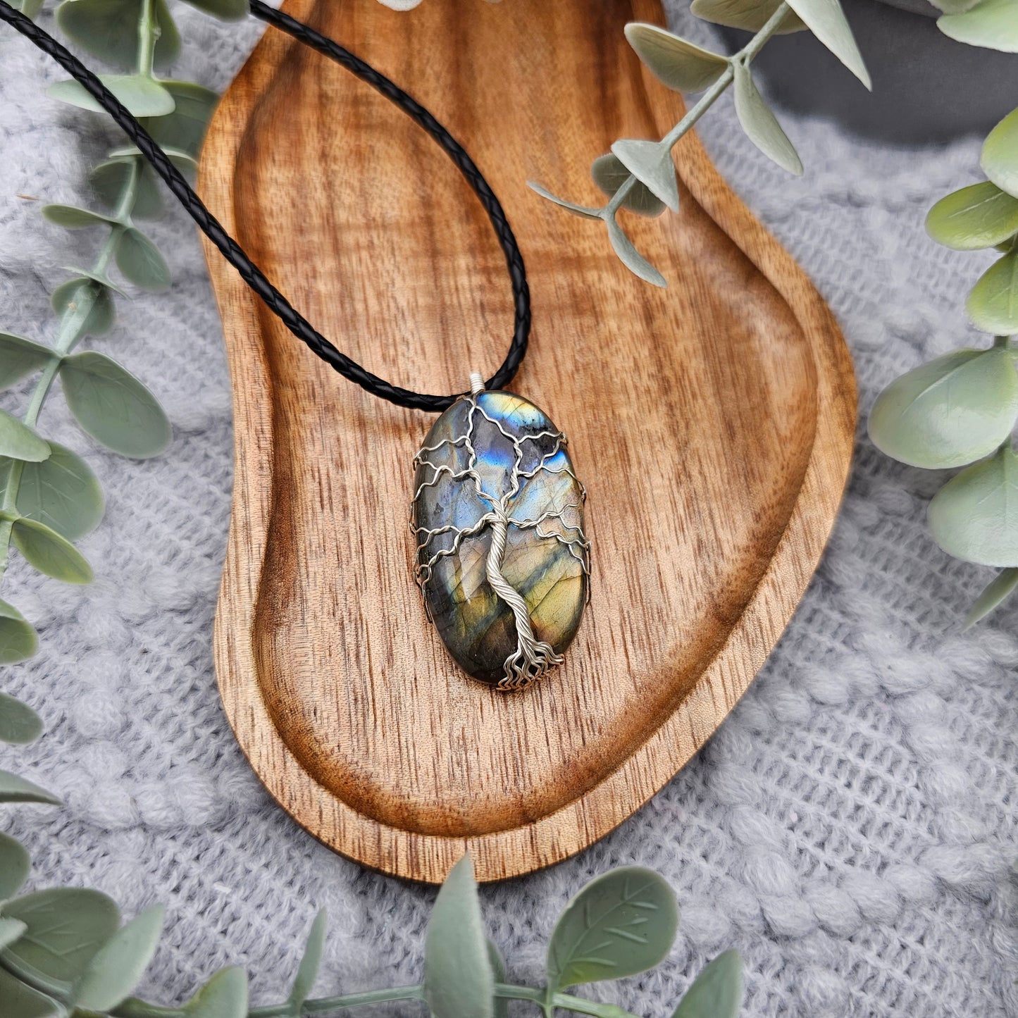 Labradorit Lebensbaum Anhänger | Schmuckdraht | Edelstein Halskette