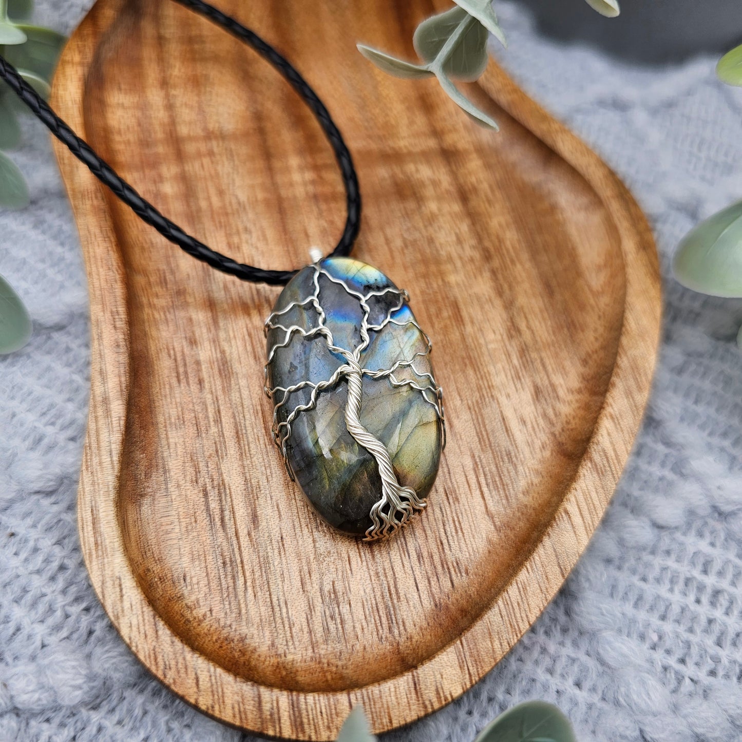 Labradorit Lebensbaum Anhänger | Schmuckdraht | Edelstein Halskette