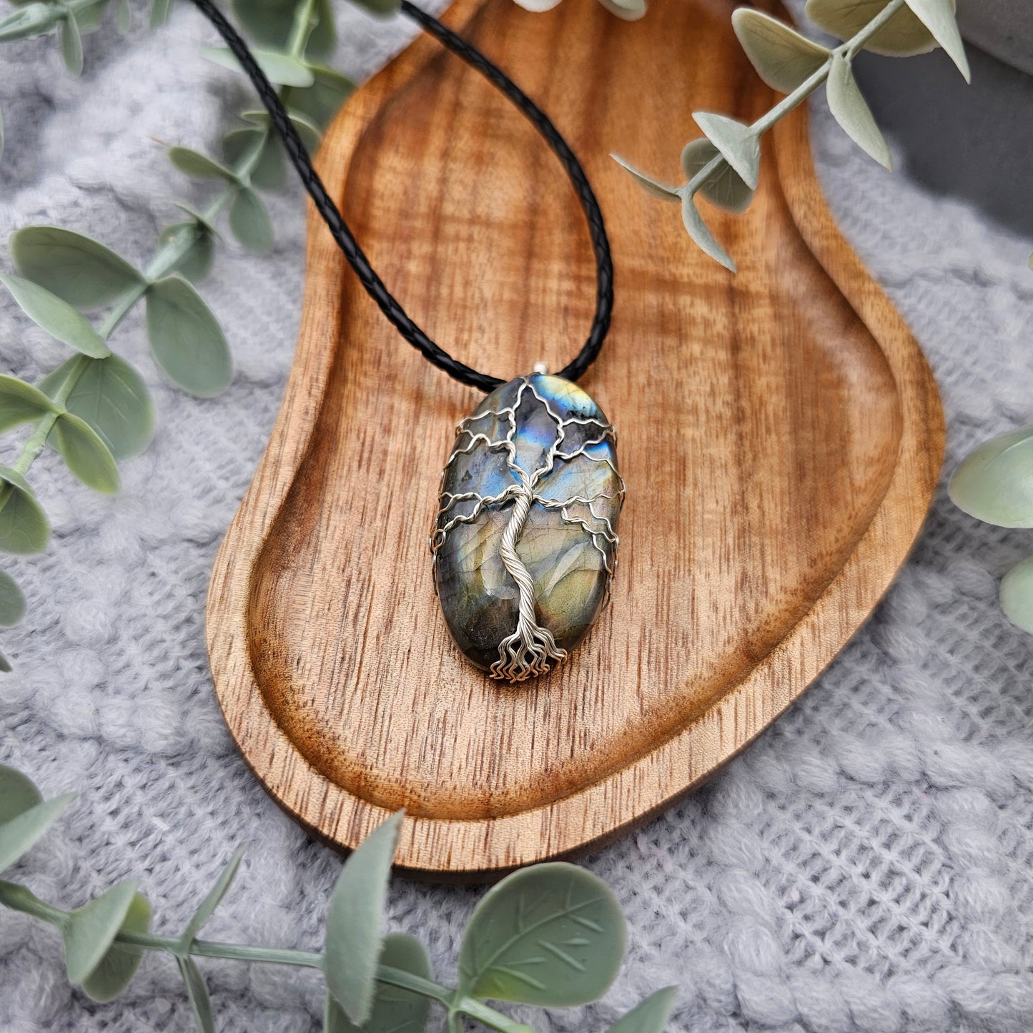 Labradorit Lebensbaum Anhänger | Schmuckdraht | Edelstein Halskette