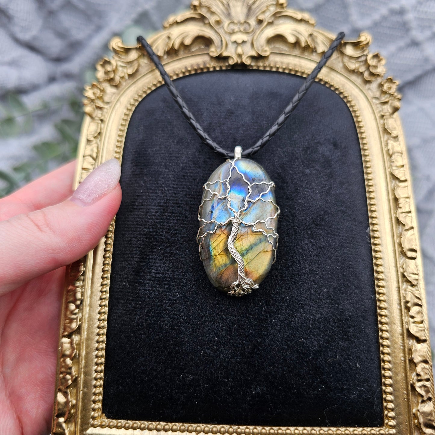 Labradorit Lebensbaum Anhänger | Schmuckdraht | Edelstein Halskette