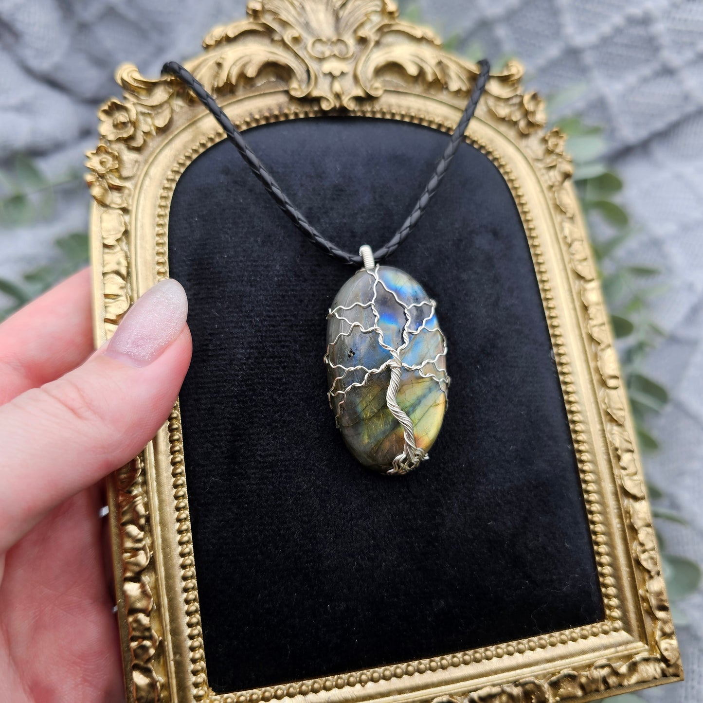 Labradorit Lebensbaum Anhänger | Schmuckdraht | Edelstein Halskette