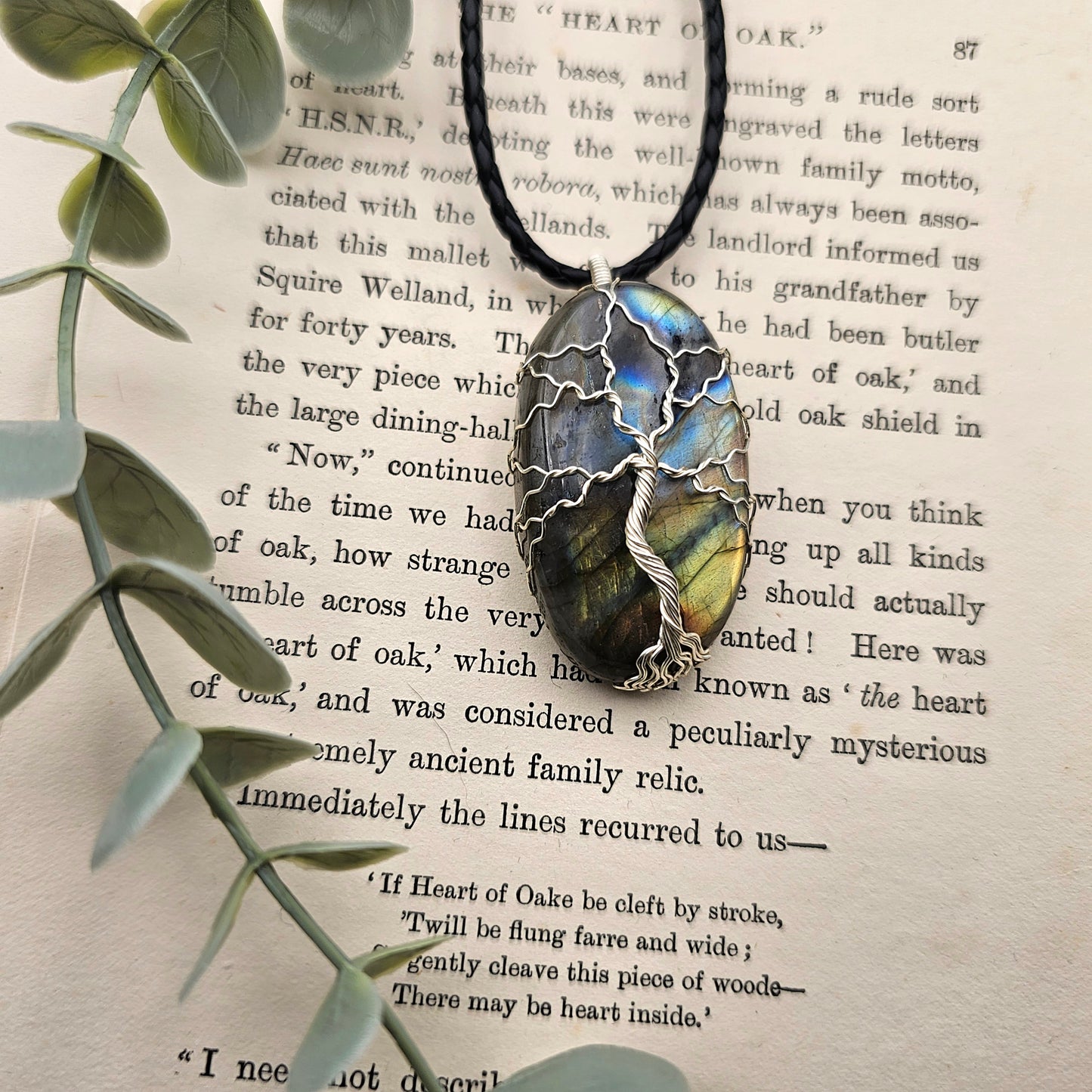 Labradorit Lebensbaum Anhänger | Schmuckdraht | Edelstein Halskette