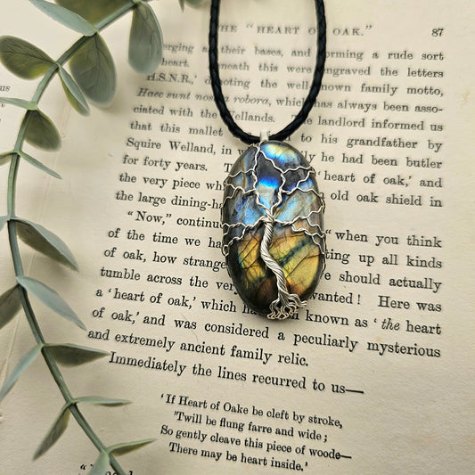 Labradorit Lebensbaum Anhänger | Schmuckdraht | Edelstein Halskette