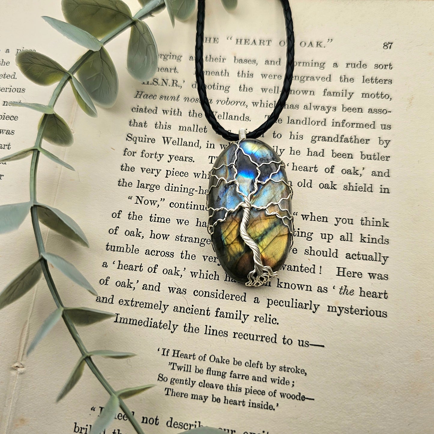 Labradorit Lebensbaum Anhänger | Schmuckdraht | Edelstein Halskette