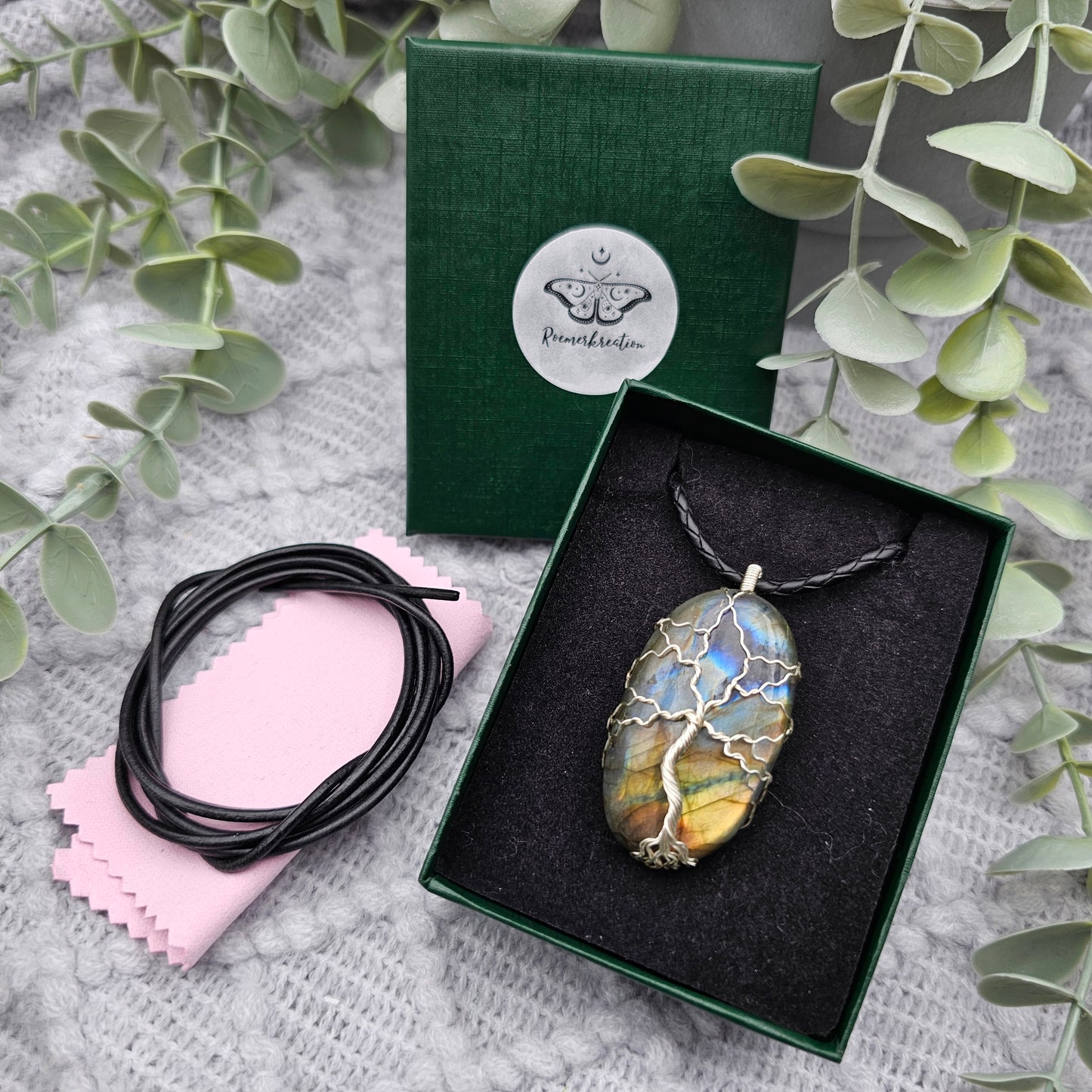 Labradorit Lebensbaum Anhänger | Schmuckdraht | Edelstein Halskette