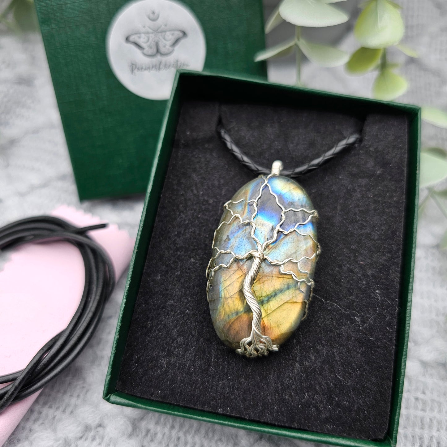 Labradorit Lebensbaum Anhänger | Schmuckdraht | Edelstein Halskette