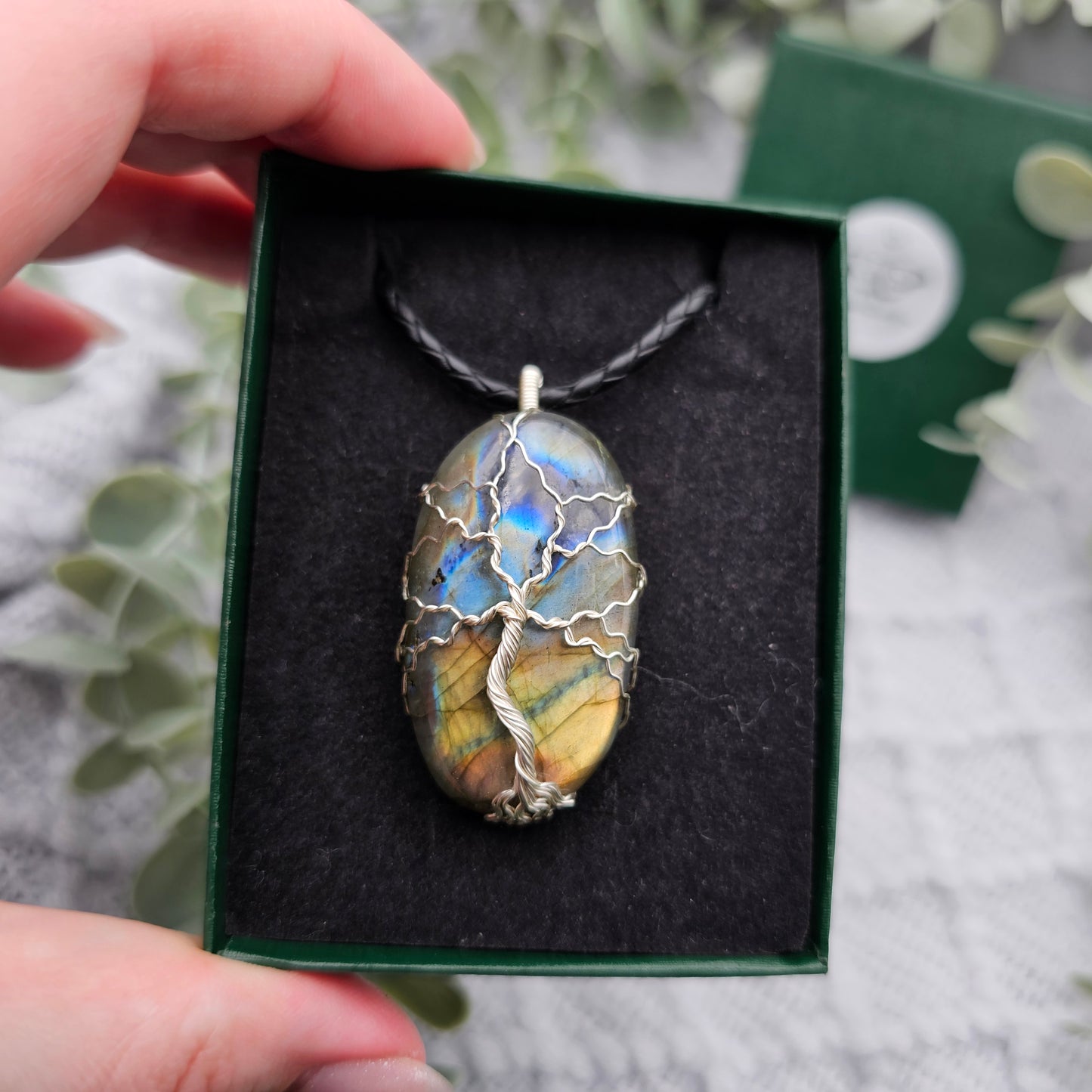 Labradorit Lebensbaum Anhänger | Schmuckdraht | Edelstein Halskette