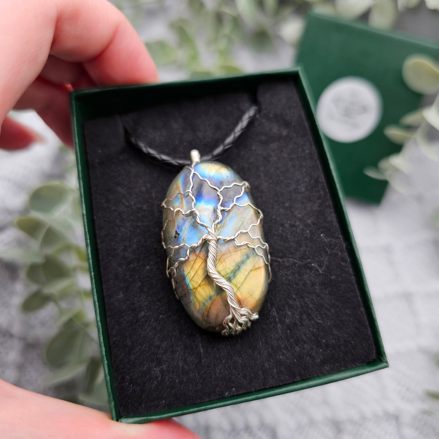 Labradorit Lebensbaum Anhänger | Schmuckdraht | Edelstein Halskette