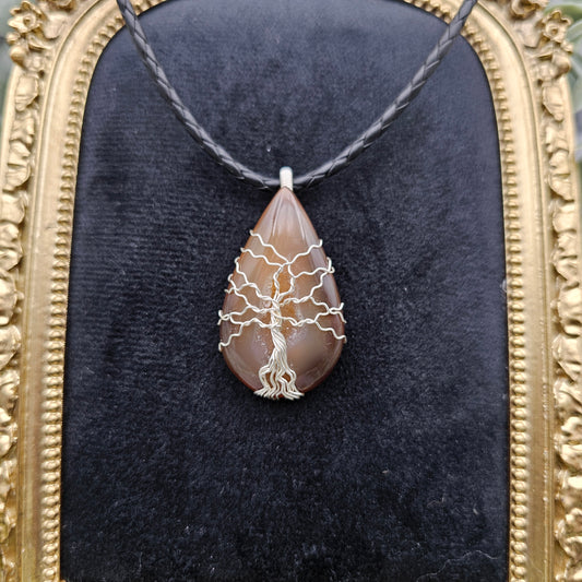 Achat kristallisiert Lebensbaum Anhänger | Schmuckdraht | Edelstein Halskette